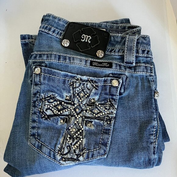 Miss Me Blue Signature Boot Jeans 31" X 32.5" Low Rise Cotton Denim. - Picture 1 of 10